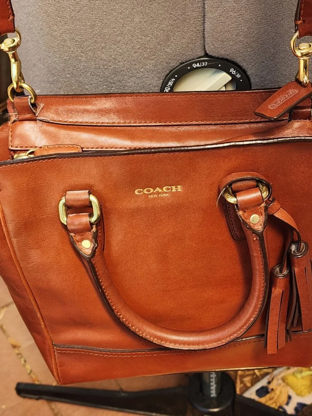 COACH Mini Tanner Legacy Cognac Leather Crossbody Satchel Bag Purse